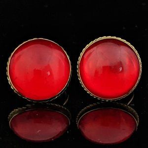Vintage 9k Yellow Gold Red Button Earrings Non Pierced Screw Backs Vintage Gift